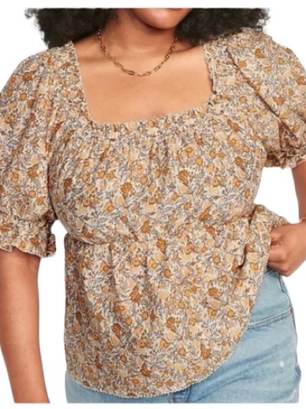 Old Navy Floral Square-Neck Puff Sleeve Blouse In Mustard & Cream